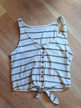 American Eagle Outfitters Ivory Striped Tie-Front Tank Top